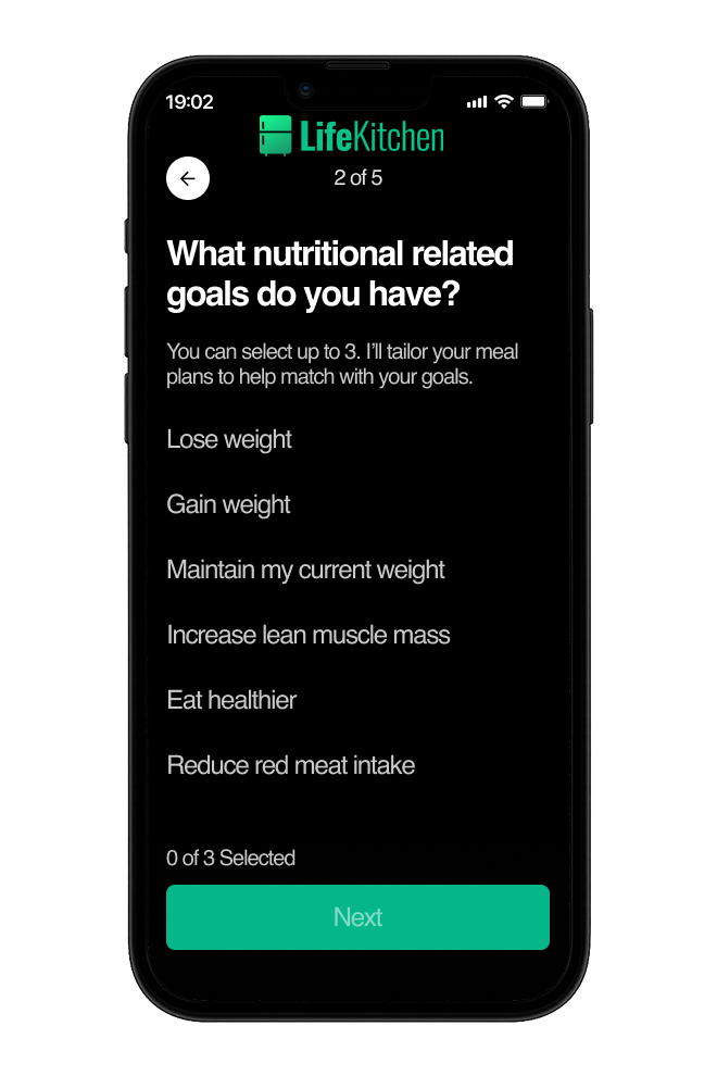 LifeKitchen app nutrition goal setting